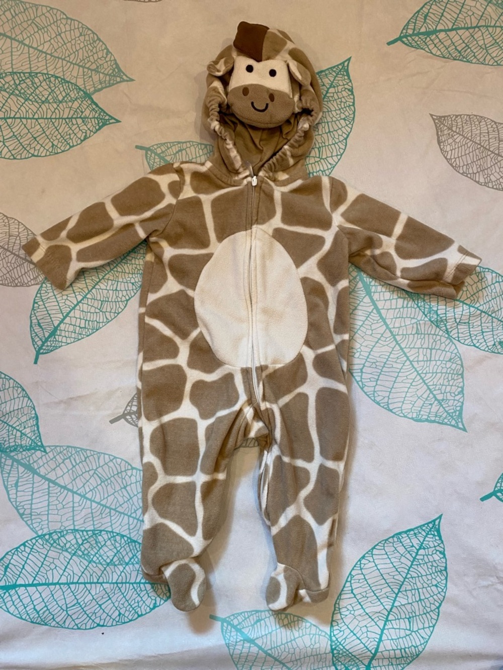 Carter's Brown and White Giraffe Hooded One-Piece Footie
